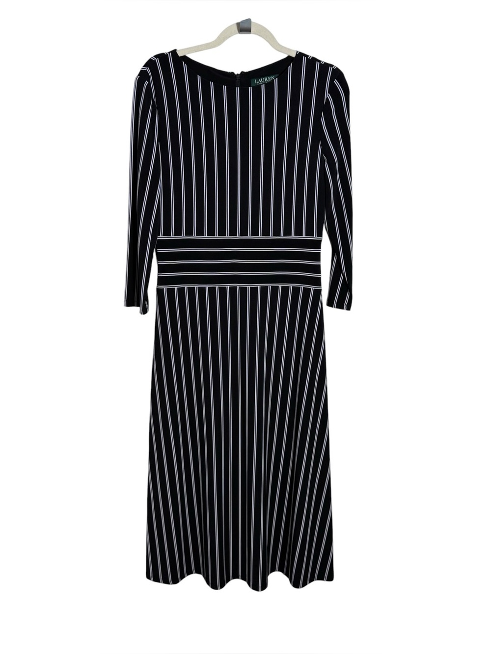 Lauren Ralph Lauren Black White Striped Midi Sheath Dress Size 8 Career Office